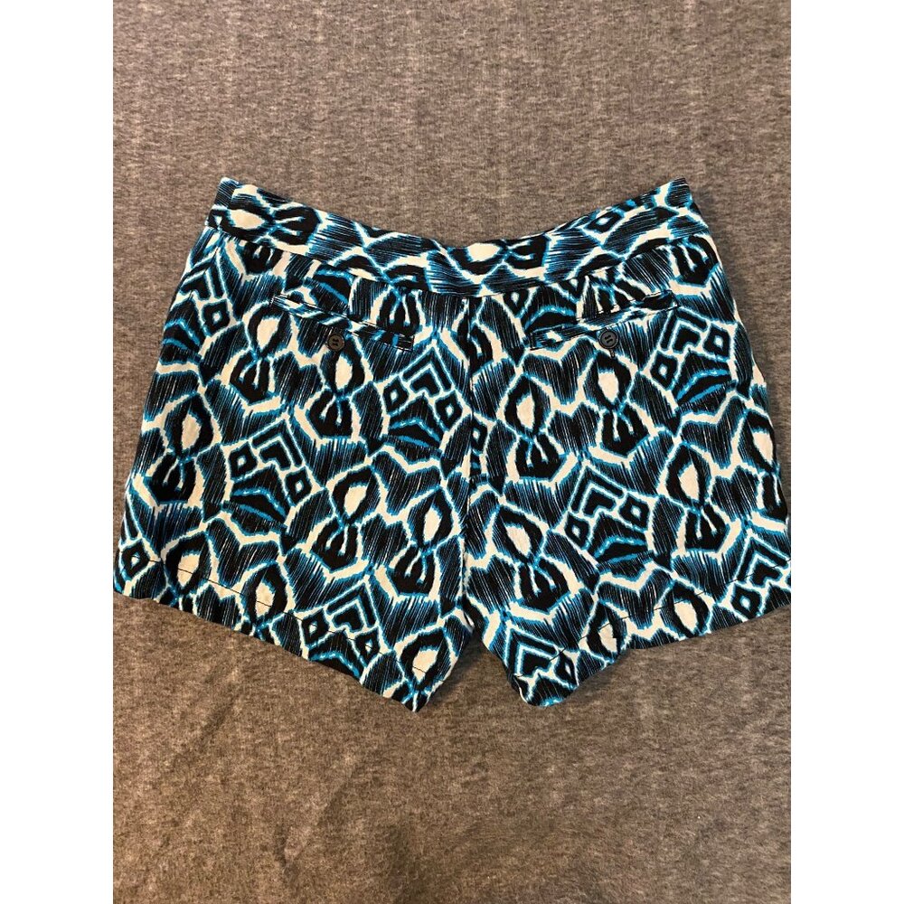 Madison Womens Blue & Black Geometric Pattern Shorts Size 6 Linen Blend Pockets - Picture 5 of 6